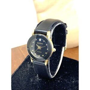 Armitron Women's Watch 75/2447GPB Quartz Gold Black Leather Strap 24mm